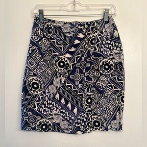 Ann Taylor Faux Wrap Skirt 100% Silk 
Boho Print Zip Back size 6